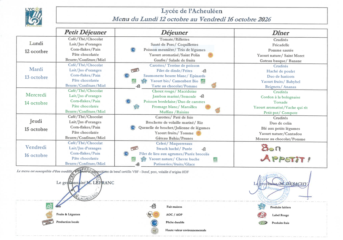 menu du lundi 12 octobre au vendredi 16 octobre 2026